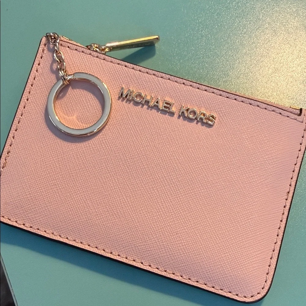 Michael Kors Light Pink Card Holder Gold Accents New Blush MK keychain wallet